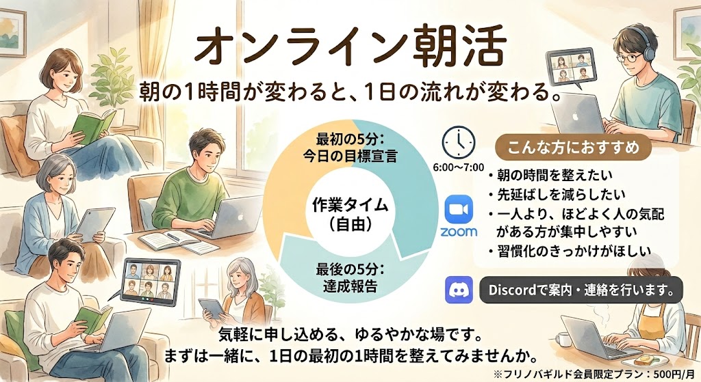 【フリノバギルド会員限定プラン】オンライン朝活
